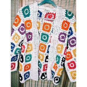 COLORFUL Granny Square Crocheted Cardigan by Earthbound